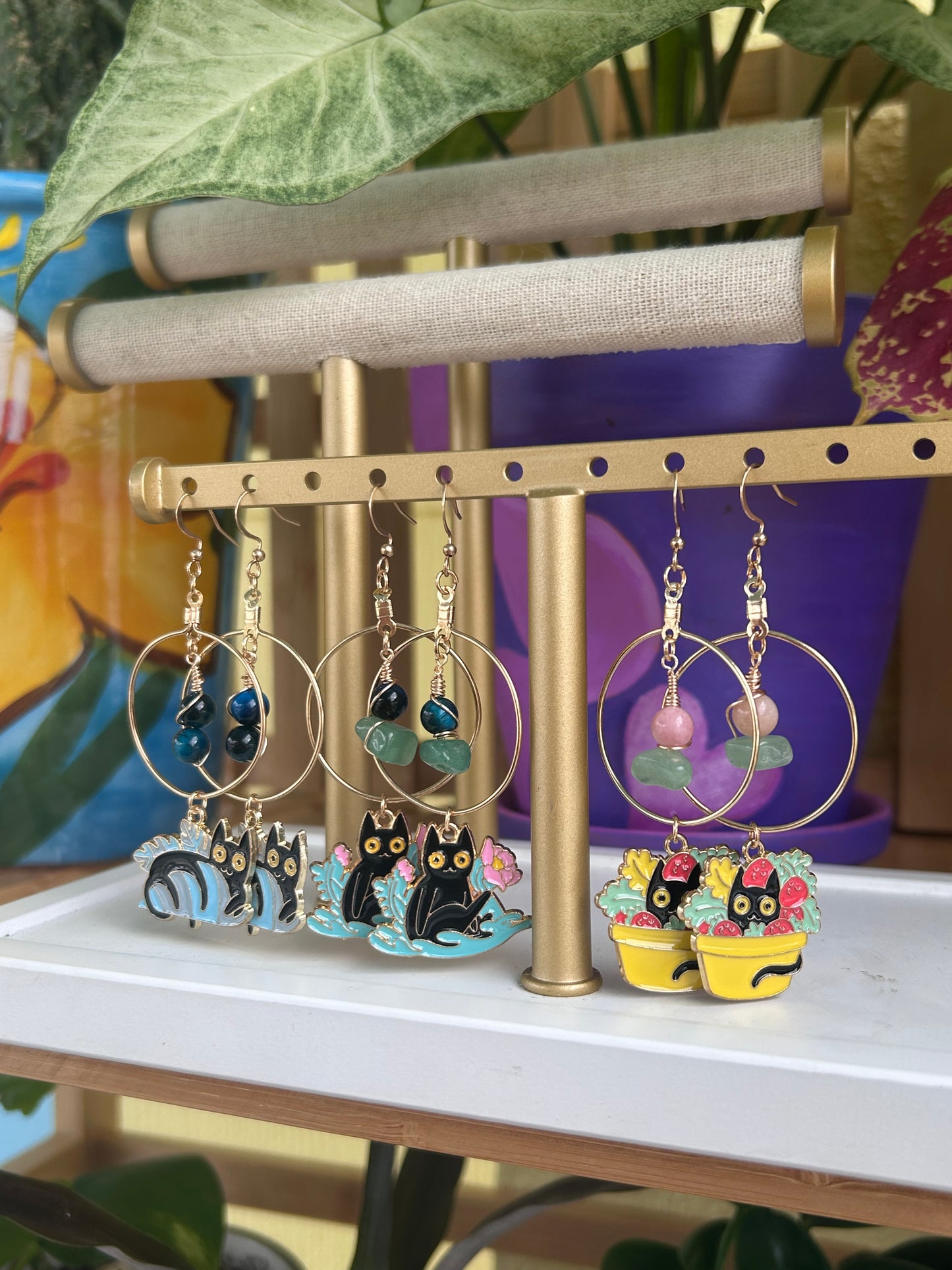 Plant Kitty Hoop Earrings